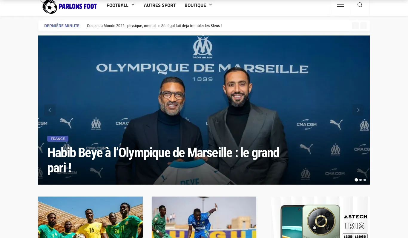 Page d’accueil du site parlonsfoot.sn