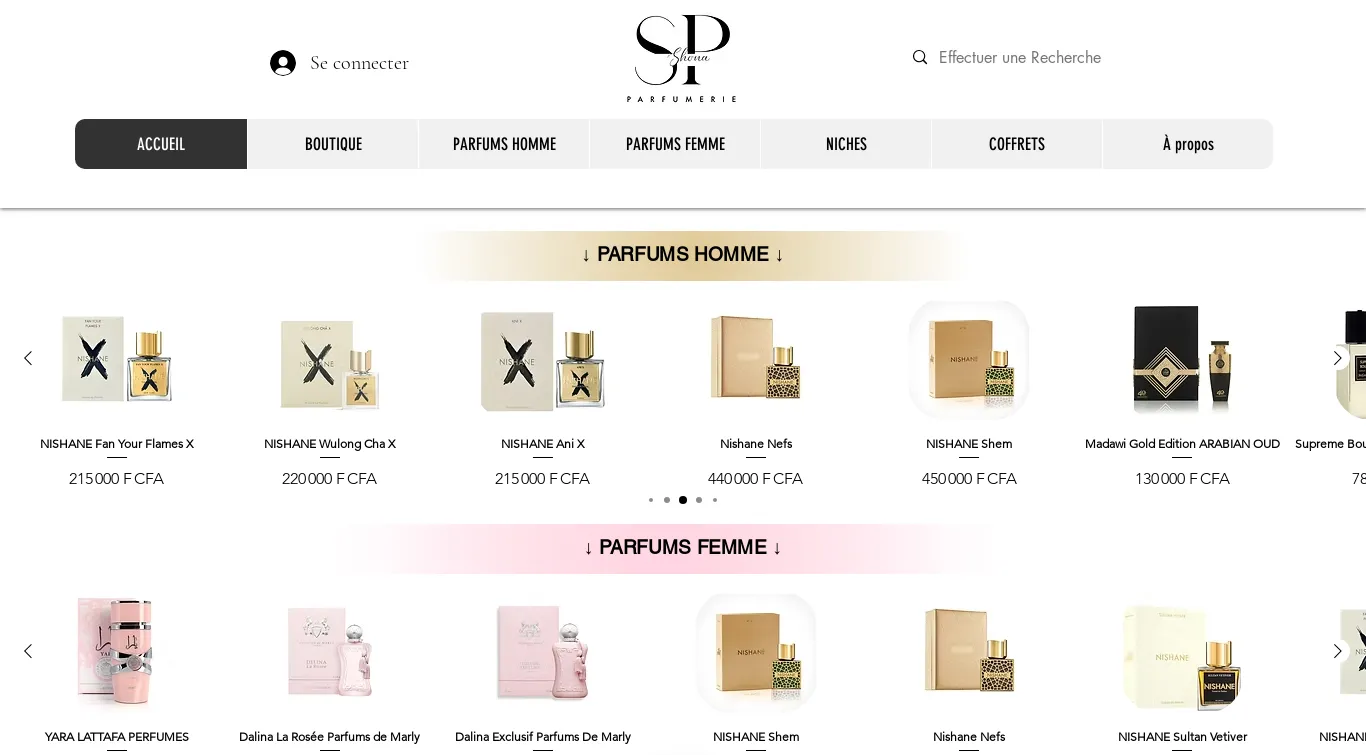 Page d’accueil du site shonaparfumerie.com
